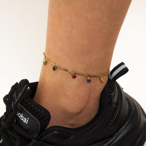 Ethnic Colorful Rice Bead Pendant Anklets Bracelet for Women Gold Anklet Bracelet on the Leg Sandals Foot Jewelry Leg Chain