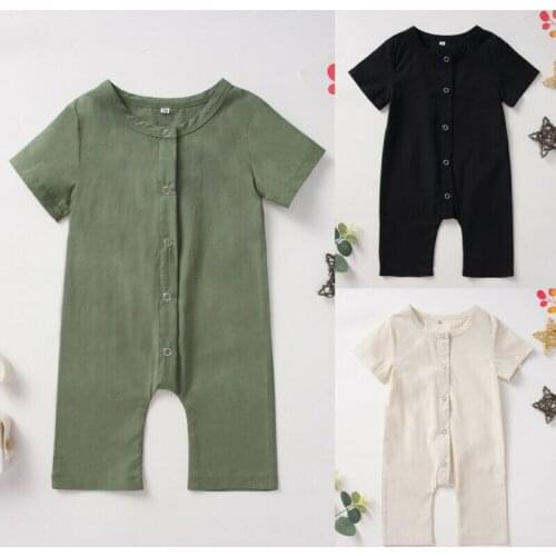 2020 Baby Summer Clothing Newborn Infant Baby Boy Girls Button Romper Solid Jumpsuit Playsuit Short Sleeve Sunsuit Clothes
