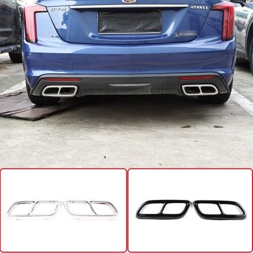 For Cadillac CT5 2020 Car Stainless Steel Tail Throat Exhaust Hole Decorative Frame Bright Black 2-piece Set Car Accessories