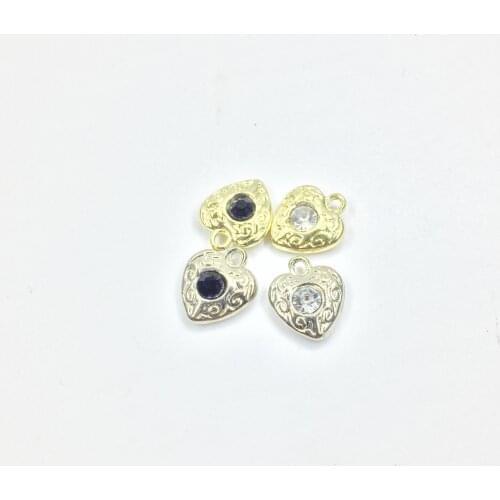 Eruifa 10pcs 10mm Blk Rhinestone Heart gold/Silver Zinc alloy Charms Pendant Jewelry DIY Necklace Bracelet Earrings 2 colors