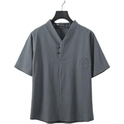 Summer Mens Clothing Large Size Mens Short Sleeve T Shirt Chinese Wind Plate Buckle Linen Fashion Male Set Chinese Style 9XL