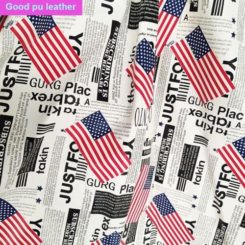 Good 69*50cm Soft Faux Leather Fabric PU Leather USA Flag Print PU Synthetic Leather for Bag Sewing Material Diy Clothing Sofa