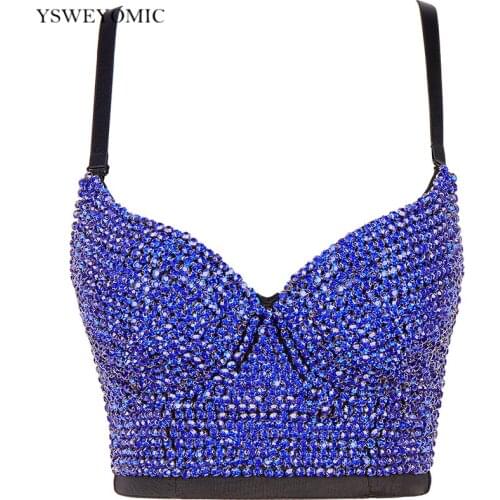 Sparkly Bustier Bra Plus Size High quality Hand-made Diamond beading Womens Sexy Bustier Bra Cropped Sling Top Vest Bra bling