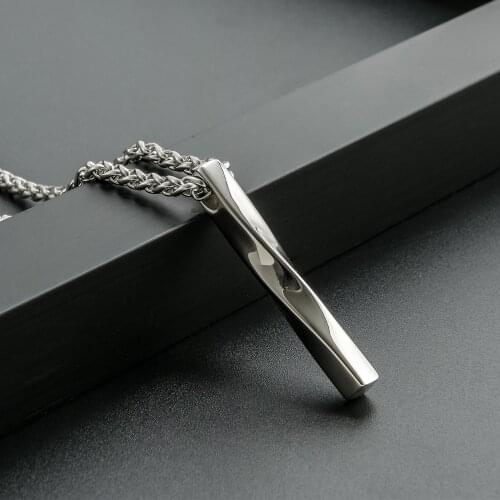 Korean Simple Cylindrical Twisted Vertical Bar Pendant Necklace Men Punk Stainless Steel Bar Necklace Fashion Jewelry Gift