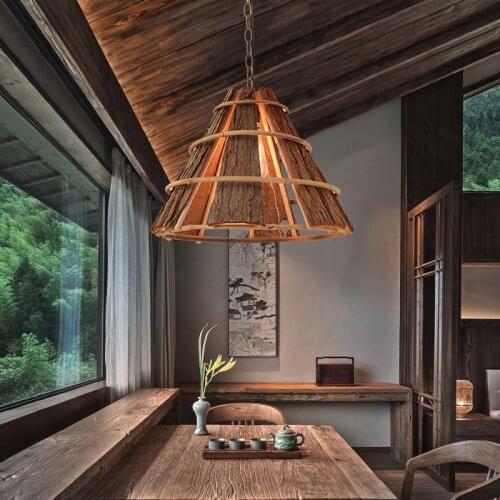 Creative Bark Pendant Light Country Theme Coffee Restaurant Decoration LED Pendant Lamp Farmhouse Shop Dining Room Hanging Light