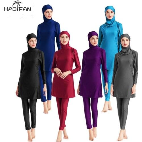 HAOFAN Muslim Swimming Women Modest Coverage Hijab Plus Size Muslim Swimwear Bathing Suit Beach Swimsuit for Arabian Burkinis