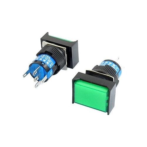 AC 220V Lamp 1NO 1NC Latching Red Rectangular Push Button Switch 2 Pieces