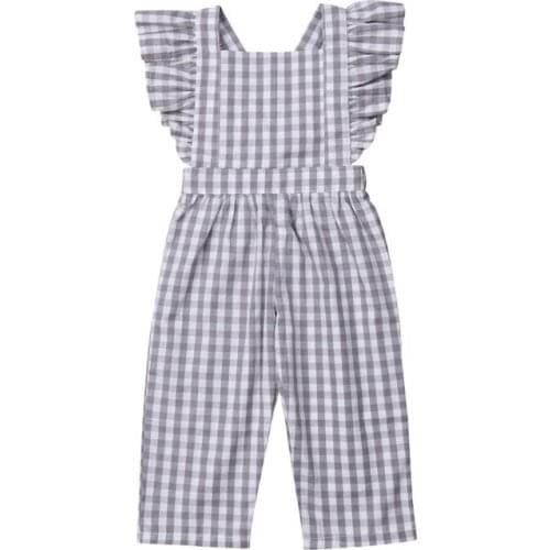 Summer Infant Newborn Baby Girl Ruffle Sleeve Plaid Jumpsuit Romper Sunsuit Clothes Outfit