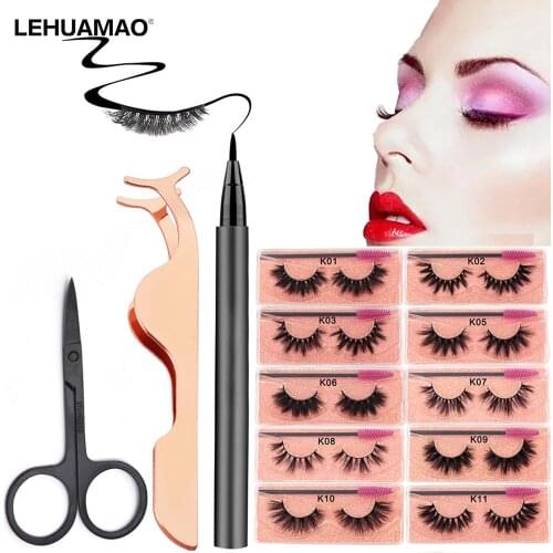 Eye makeup 3D Mink Lashes Natural False Eyelashes Dramatic Fluffy Soft Eyelashes makeup Wholesale Self-adhesive Eyelash Eyeliner