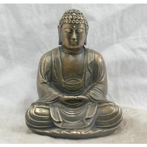 Copper Statue Chinese Folk Culture Handmade Brass Bronze Statue Sakyamuni Buddha Sculpture