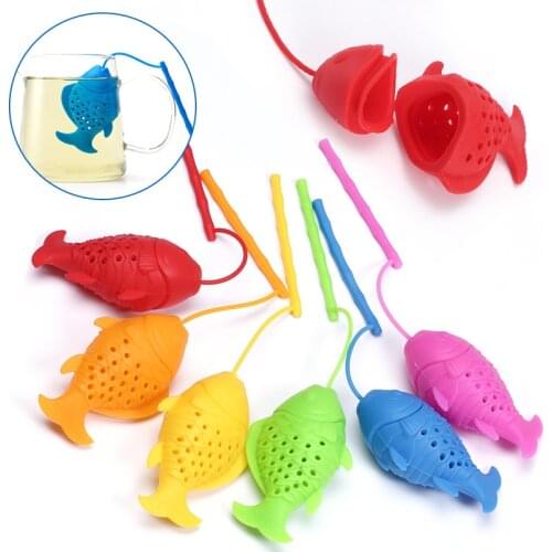 Cute Fish Tea Infuser Diffuser Food Grade Silicone Spice Herbal Tea Strainer Loose Leaf Filter Fish Shape Tea Ball Accessories
