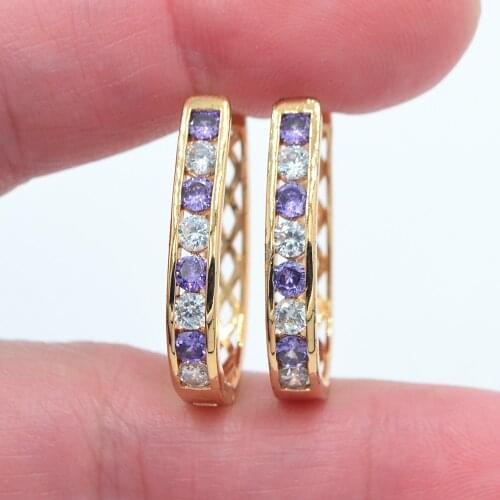 Fashion Purple White Cubic Zirconia CZ Huggie Hoop Earrings for Women