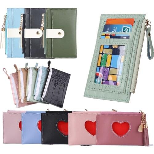 Fashion Solid Color Women Wallet Tassel PU Leather Multi-slots Mini Clutch Money Bag Zipper Purse Small Card Bag Coin Pouches