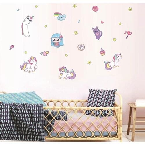 Cartoon unicorn sticker children kids room wall sticker PVC wall decoration graffiti living room bedroom decal wall decor