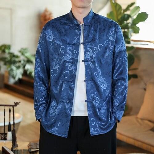 Male Chinese Dragon Shirt Long Sleeve Shirt Traditional Chinese Clothing For Men Tang Suit Cheongsam Coat Kung Fu Jacket 30243