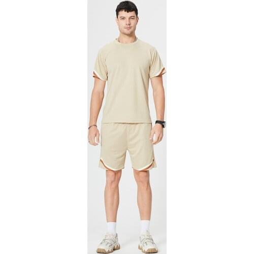 Mens Sportswear Suit Short Sleeved Round O-Neck Patchwork Pullover T-Shirt With Drawstring Short Pants Casual Loose Suits