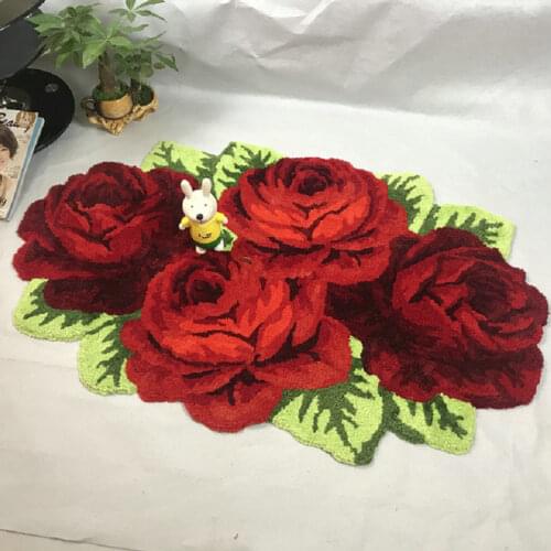 Hot sales Rose Rug Hand-Woven Soft Warm Four Floral Carpet Mat for Bedroom Living Room Door Bathroom Kitchen Home Decor