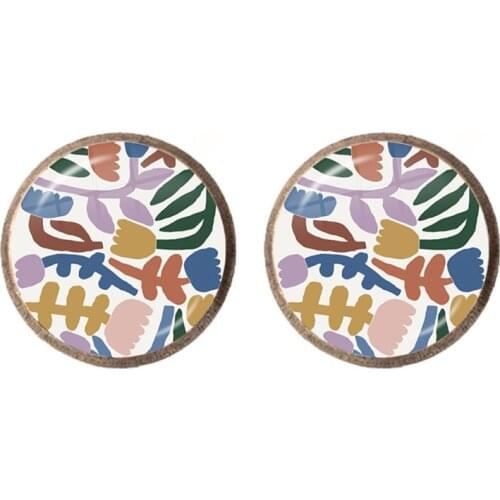 Dropship Abstract Flowers Inspired Stud Earrings Glass Cabochon Flower Floral Earring Jewelry For Women Girls Dairly Accessories