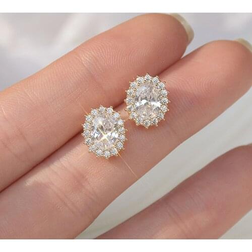 Romantic 14K Gold Plated Simple Geometric Stud Earrings Japanese&Korea Delicate Jewelry Zircon Earrings
