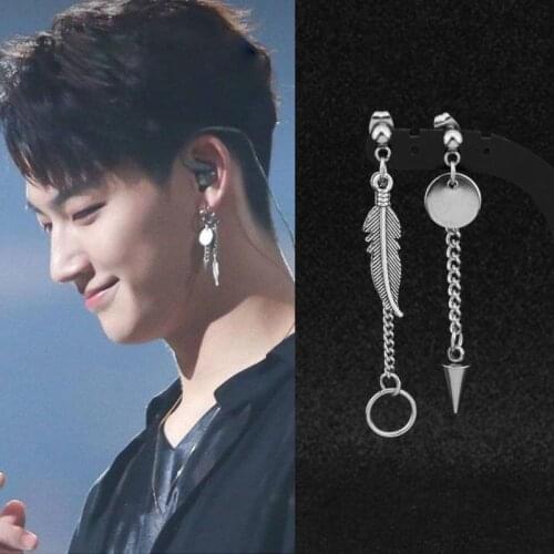 Punk Stainless Steel Earrings Clip Women Men Feather Blade Cross Cone Tassel Chain Pendant Boys Girls Rock Hip Hop Stud Earring