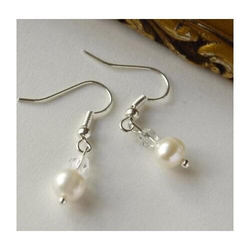New Favorite Pearl Earrings 4-8mm White Crystal Beads Genuine Freshwater Pearl S925 Silver Dangle Earring Fashion Women Gift