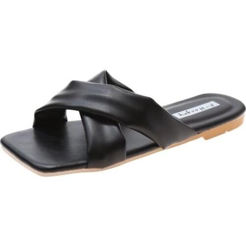 Women Sandals Flip Flops Slippers New Summer Fashion Slip-On Breathable Non-Slip Shoes Square Toe Slides Solid Casual