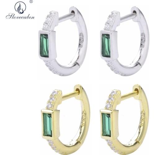 Slovecabin New Arrival 100% Real 925 Sterling Silver Green Zircon Hoops 2020 Luxury Circle Earring Fashion European Jewelry