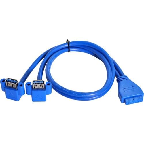 NGFF Angled Up USB 3.0 A Type Dual Female to Motherboard 20Pin 19 Pin Box Header Slot Panel Mount Cable 50cm