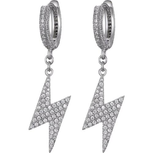US7 Dangle Lightning Earrings Cubic Zircon Gold Silver Color Pave Crystal Earrings For Women Hip Hop Jewelry Pendientes Aros