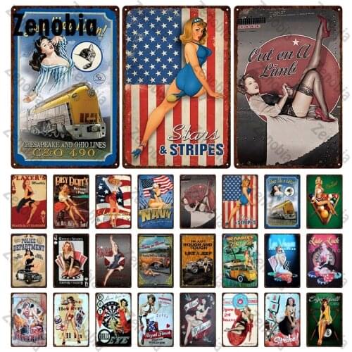 Vintage Home Decor Garage Metal Signs Pin Up Girl Metal Poster Tin Sign Plate Sexy Lady Wall Sticker for Bar Pub Club Room Decor