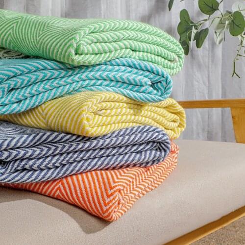 Knitted Blankets For Bed Decoration Rainbow Stripe American Blanket Hotel Bed End Towel Sofa Air Conditioning Shawl Blanket