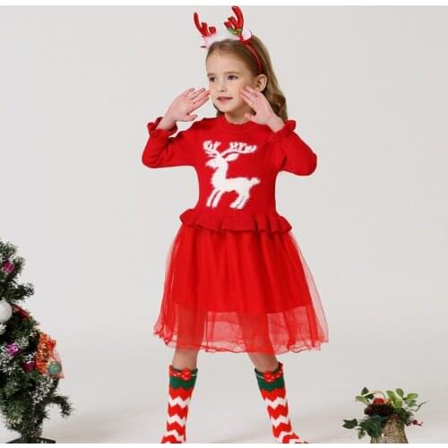 Knitted Sweater christmas Dress Girls Long sleeve winter dress for girls thick Winter dress princess kid Party Dresses for girls