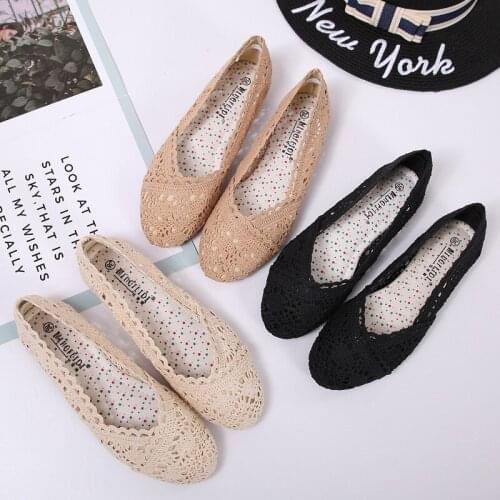 2019 summer women flats solid single shoes brand knitting hollow mesh soft sole loafers comfy slip-on non-slip lace moccasins 42