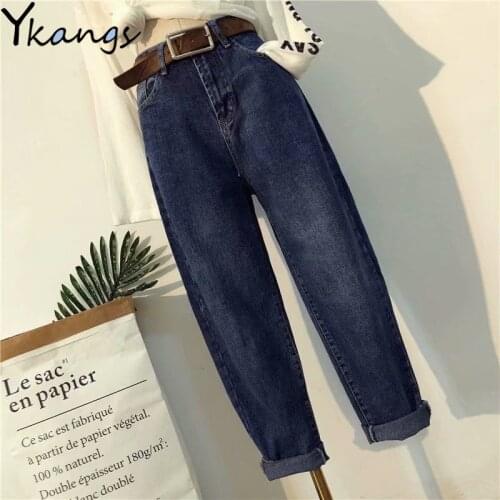Plus Size Autumn Women Vintage Harem Jeans Casual Loose Korean Style Denim Pants Blue Baggy Fashion Pantalones Vaqueros Mujer