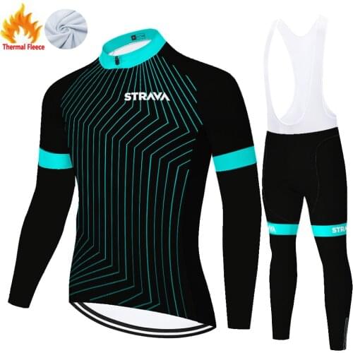 Strava Winter Thermal Fleece Estivo Set Velo Uniforme Bicicleta Jersey Roupa Masculino Maillot Ropa Ciclismo Hombre Cycling