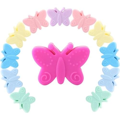 10pcs colorful Silicon butterfly Beads 30mm Silicone Teething Beads Accessories silicone rodent DIY Pacifier Chain Pendant