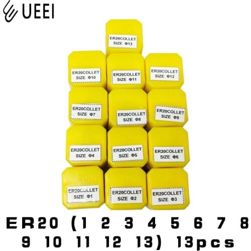 13pcs ER20 1 2 3 4 5 6 7 8 9 10 11 12 13 MM Spring Collet High Precision Collet Set For CNC Engraving Machine Lathe Mill Tool