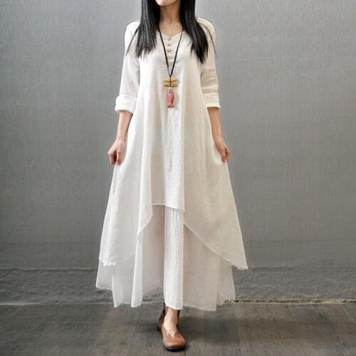2021 chinese cotton and linen pure colour multicolor casual daily dresses oriental improved hanfu graceful women tea art dress