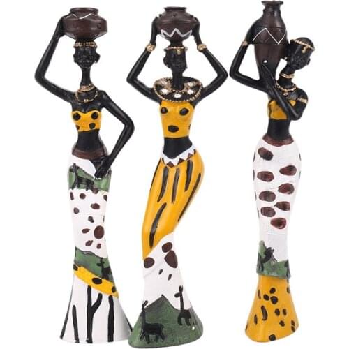 3Pcs Retro Vase African Woman Statue Exotic Resin Culture Figurines Set for Home Hotel Living Room Decoration Craft Ornaments Ye
