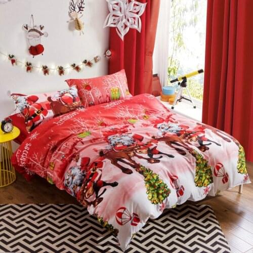 Cartoon Bedding Sets 4pcs Santa Claus Christmas Gift Pattern Red Blue Bed Linings Duvet Cover Bed Sheet Pillowcases Cover Set