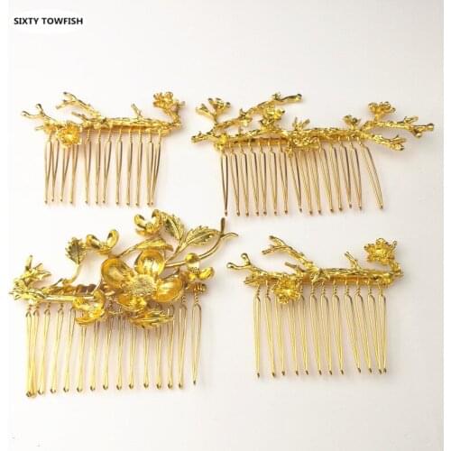 5 Pieces 3 Styles Gold color Alloy Fancy Tree-Branch Hair Combs Fashion Hairwear base Settings Jewelry Hairpins Findings