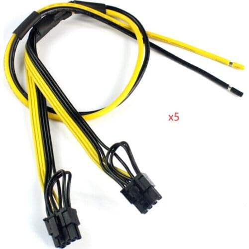 5Pcs Dual PCIe PCI-E Graphic Video Card 8pin 6+2pin DIY Splitter Power Cable Cord 12AWG+18AWG for Bitcoin Litecoin RIG Miner
