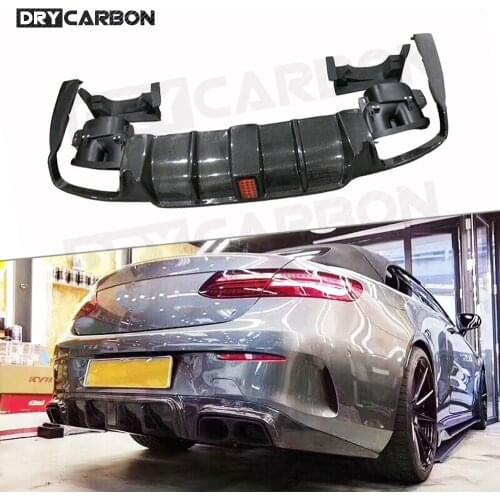 Car Rear Bumper Lip Diffuser with Exhaust Muffler Tips for Benz C238 E200 E300 E63 AMG Coupe Sport 17-2019 B Style Carbon Fiber
