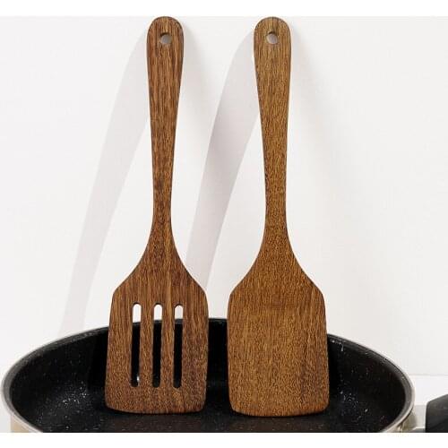 BalleenShiny Food Grade Wooden Spatula Set Of 2 Non-stick Cookware Slotted Spatula Healthy Environmentally Home Kitchen Tools