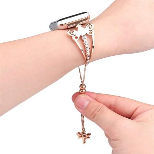 Band for Apple Watch iWatch Series 5 4 3 2 1 Women Crystal Metal Jewelry Bracelet Dragonfly Pendant 40 44 38 42 mm Strap Wrist