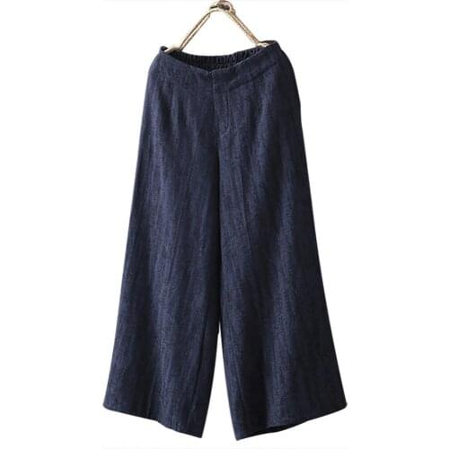 Women Pants Solid Color Elastic Waistband Wide Leg Trousers Loose Long Pants Elegant High waist plus size Vintage Clothes штаны