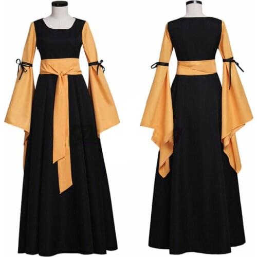 Black And Orange Medieval Dress Renaissance Victorian Gothic Dress For Adult Women Fantasy Halloween Party Costumes