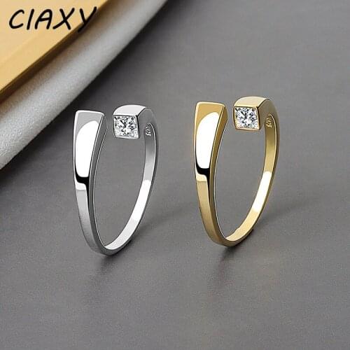 CIAXY 925 Sterling Silver Geometric Design Micro-inlaid Zircon Rings for Women Simple Open Ring Creativity Jewelry