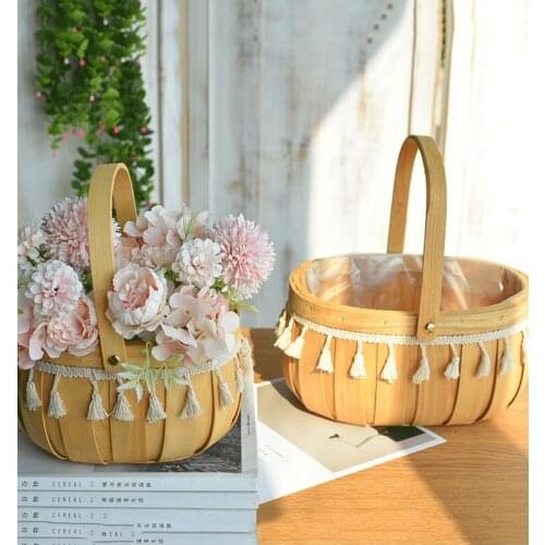 Decorative Woven FlowerBaskets, Flower Arrangements, Creative hand-held Wood Chips, Weaving Storage Basket Fruit Dish Rattan Br