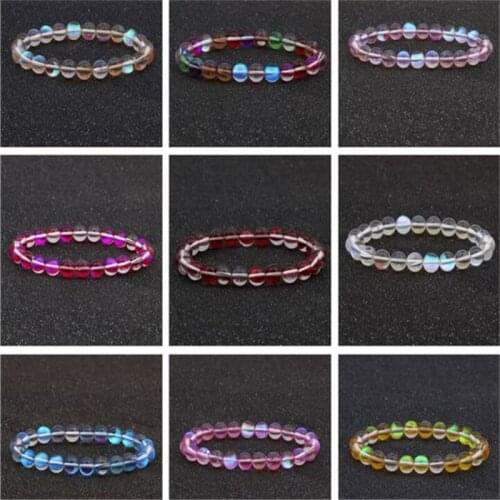 Elastic Mermaid Glass Bracelets Boho Plated Colorful Glass Beads Bracelet Strand Friendship Bracelet B031